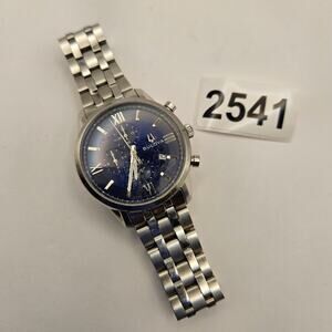 BULOVA SUTTON 96B476 CHRONOGRAPH BLUE DIAL STAINLESS STEEL HEAVY SCRATCH